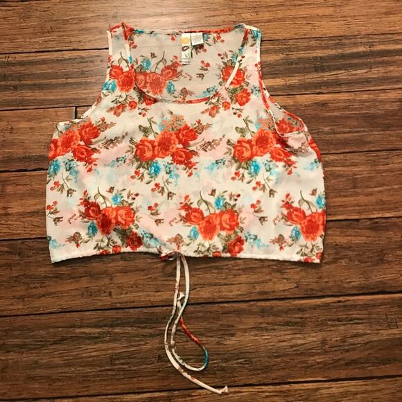 Mimi Chica Top Sheer Floral Drawstring - Picture 2 of 3